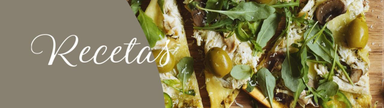 Portada de la pagina recetas con una imagen de piza con aceitunas
